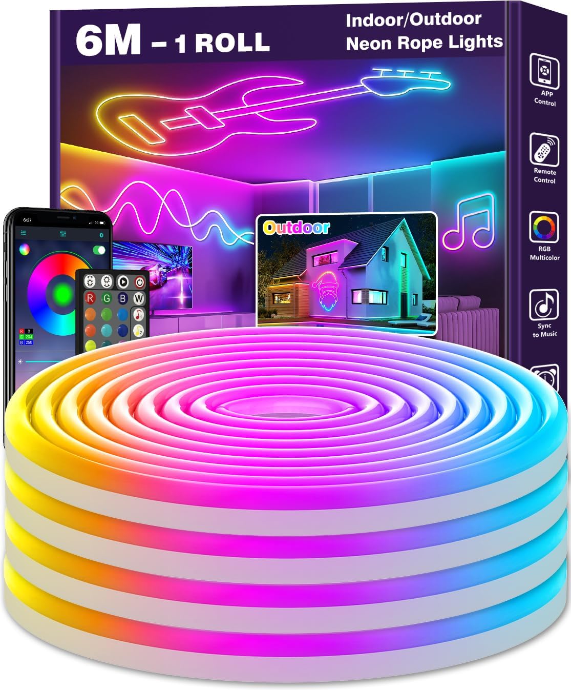 Detalle de LETIANPAI 6m Neon LED Strip – Flexible RGB Neon-Lichtleiste mit App & Fernbedienung, IP65 wasserdicht