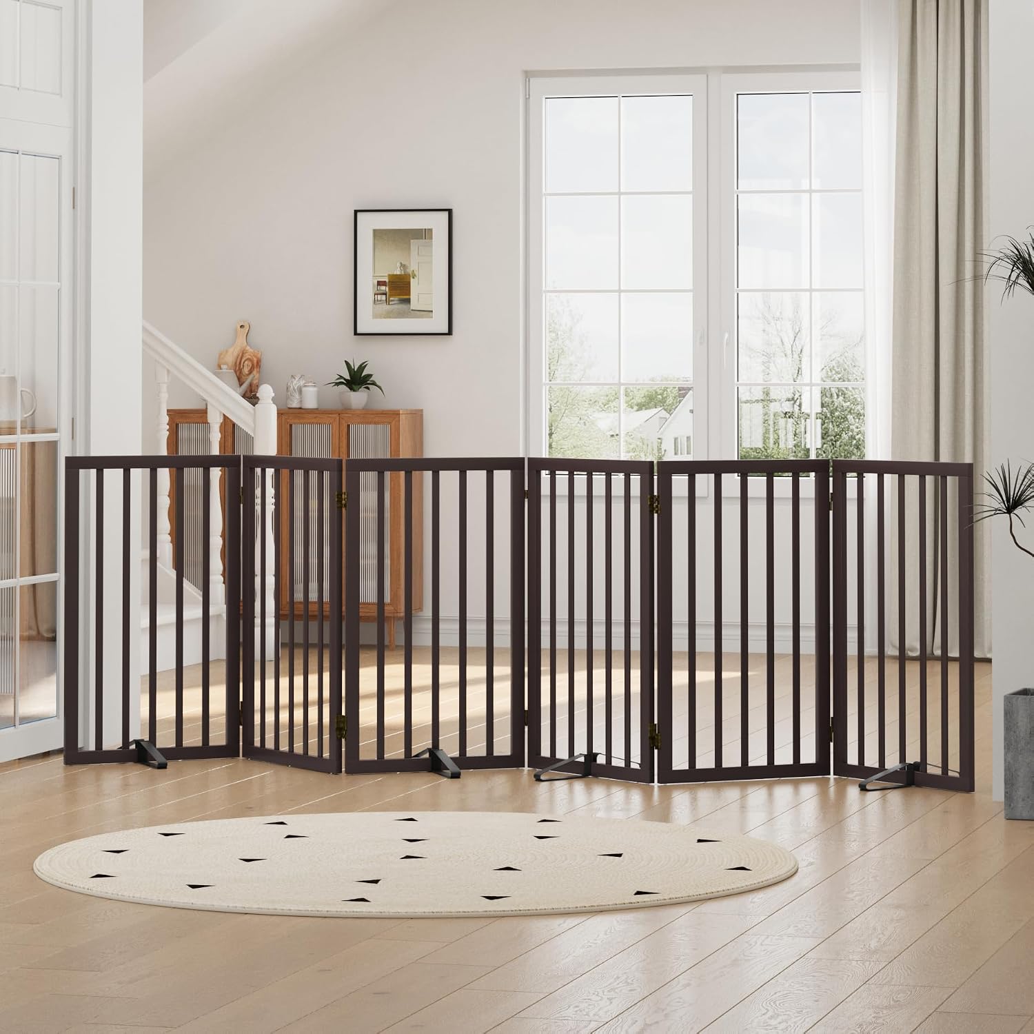Detalle de Hundegitter für Türen – hohe, freistehende 6 Paneele (braun) aus Massivholz