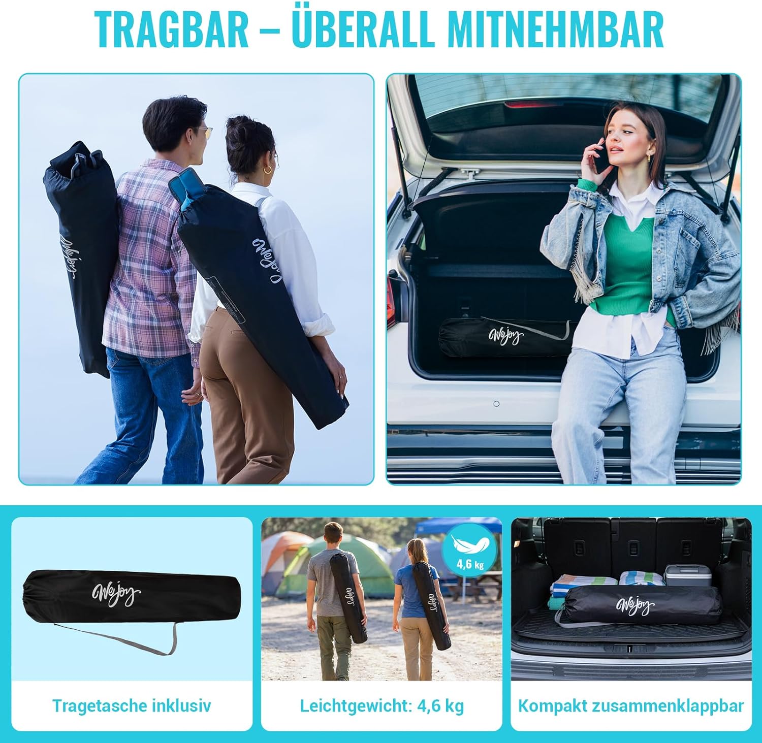 Detalle 2 de WEJOY 2-in-1 Campingstuhl Faltbar mit Fußstütze – gepolstert, 3 Positionen, 2er Set ( Cyan )