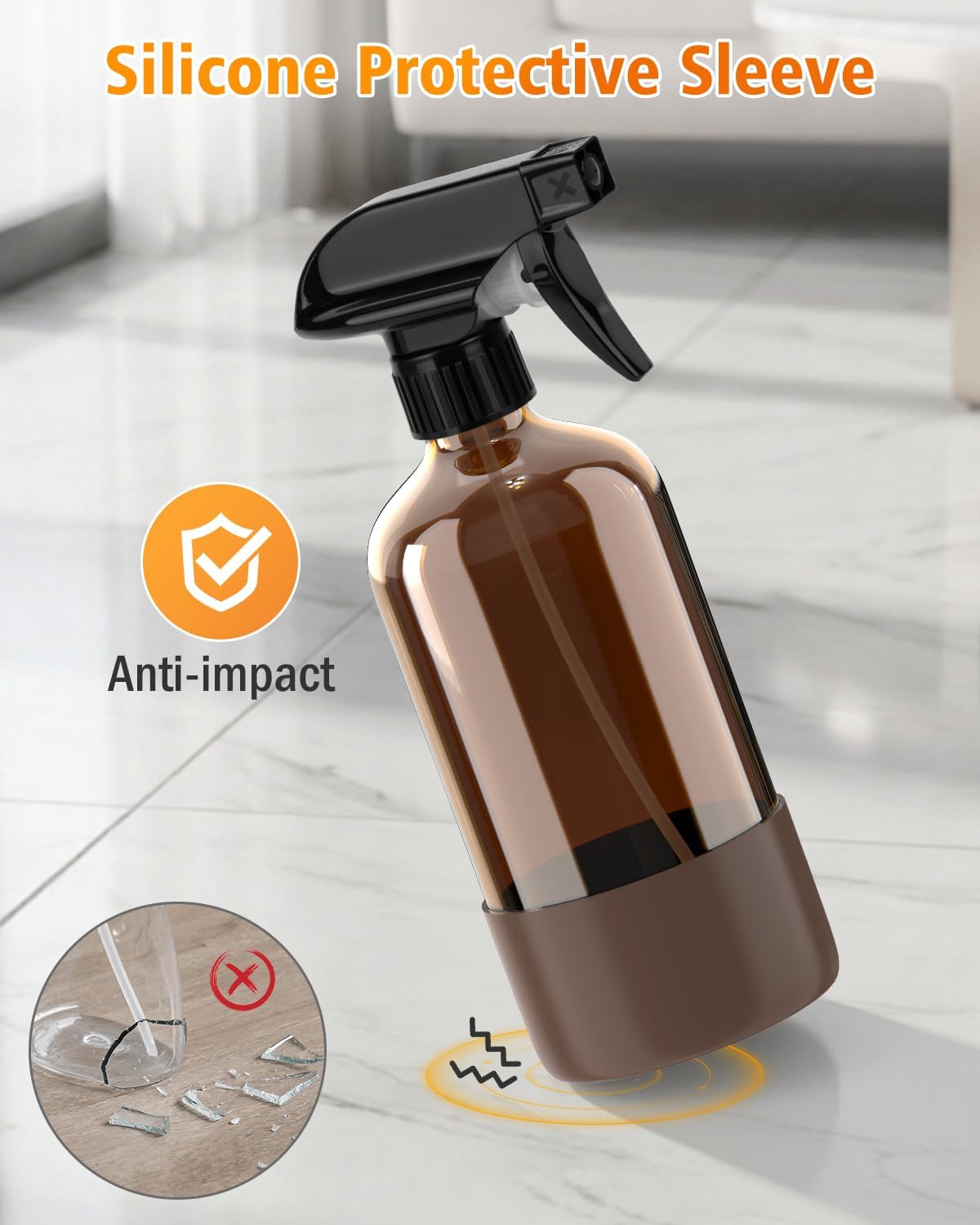 Detalle de Rionisor x-0080 Amber Glass Spray Bottles, 16 oz, Adjustable Mist/Stream