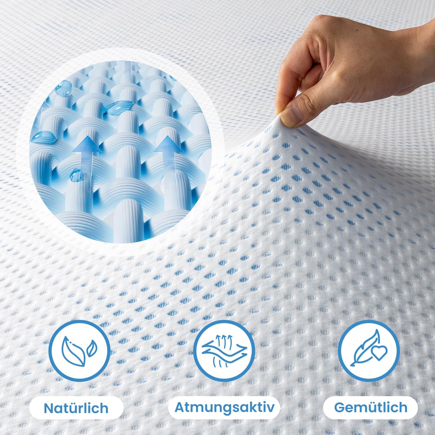 Detalle de BedStory Harter Topper 180x200 cm – Gel-Matratzentopper mit Kaltschaumkern, 7,6 cm Höhe (H3/H4) für Boxspring, Caravan und Schlafsofa