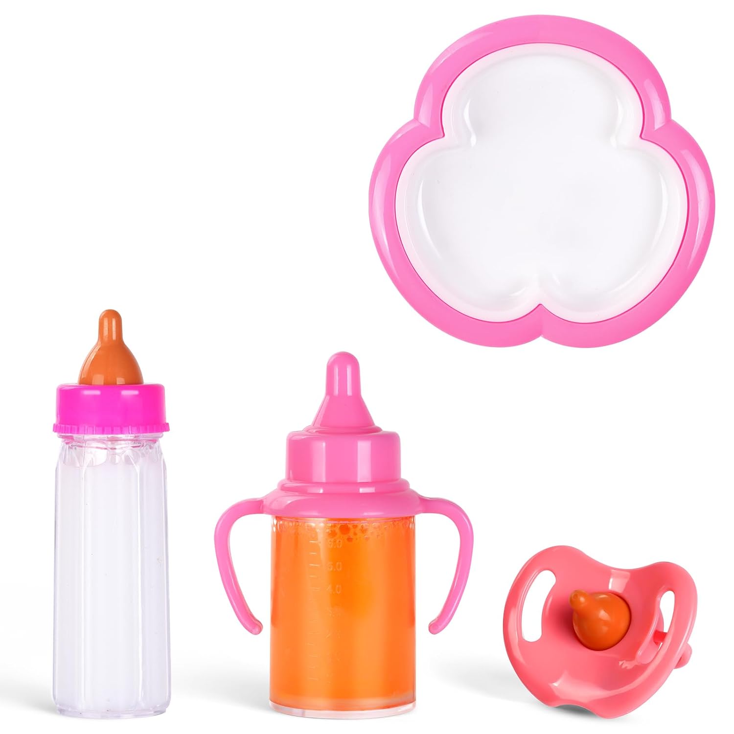 Aolso Babypuppe Fütterungsset, 2 Stück Magische Flasche, Schnuller und Babygeschirr – Zufällige Sendungen