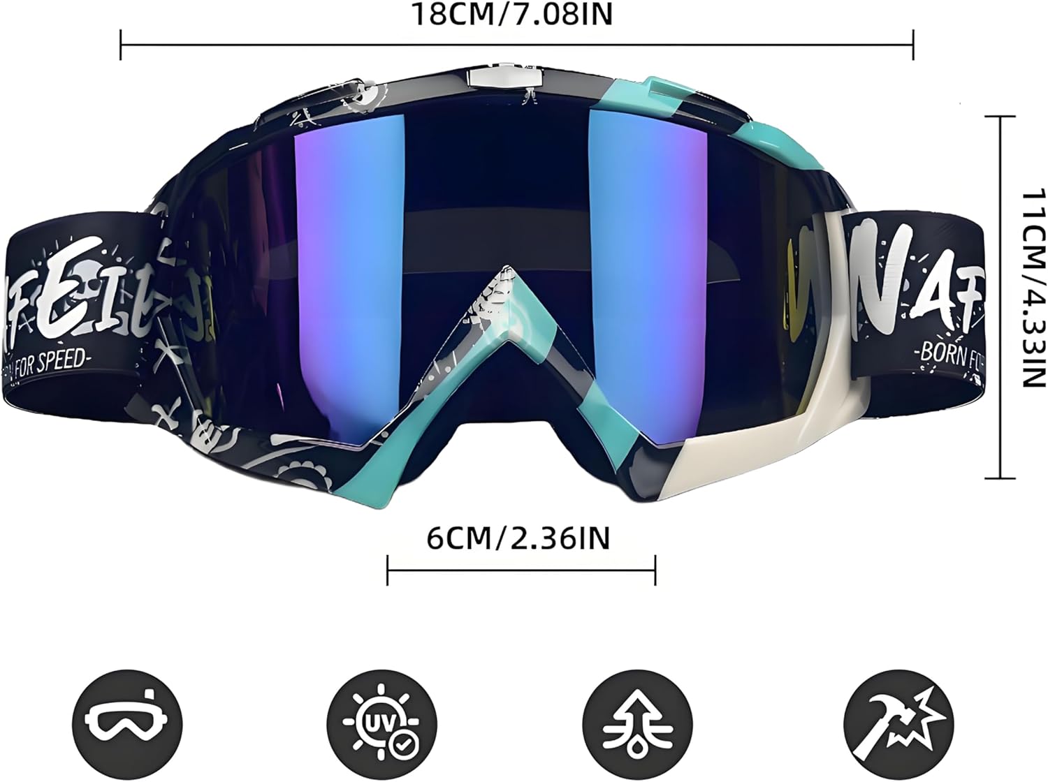 Thumbnail 3 de 4-FQ Motocross Brille (Graffiti Grün) – Anti-Fog UV-Schutz, schlagfest & verstellbar
