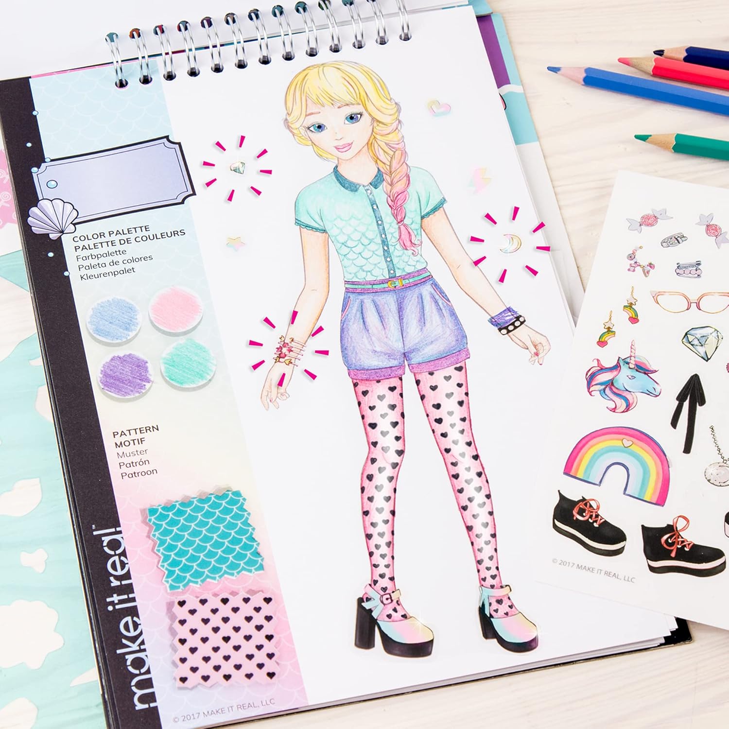 Thumbnail 6 de Make It Real Fashion Design Sketchbook Pastel Pop: quaderno da disegno con stencil e adesivi
