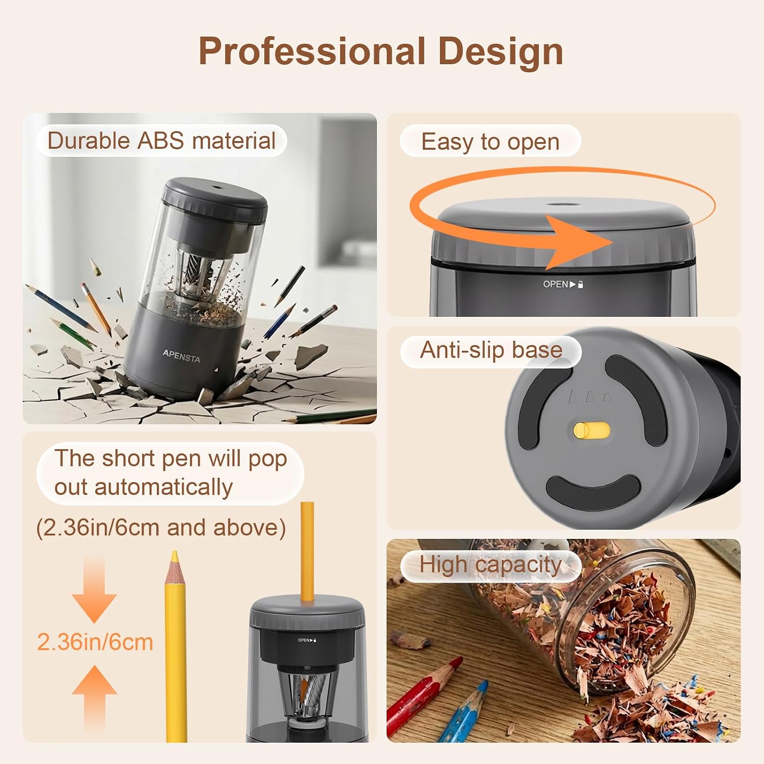 Detalle 1 de Apensta Electric Pencil Sharpener for 7–8 mm Pencils
