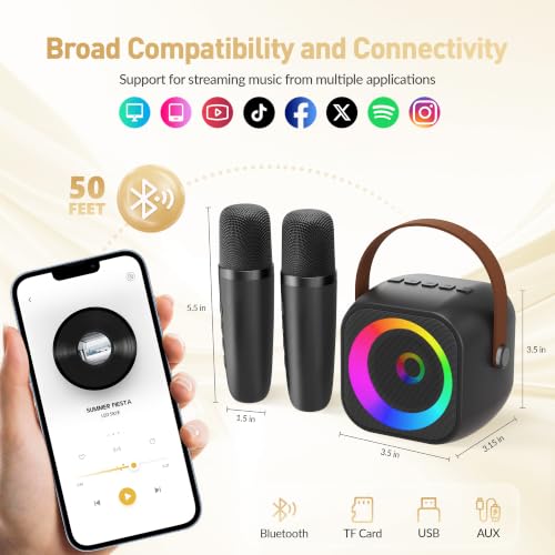 Detalle de BEILIHART Mini Karaoke Machine: Portable Bluetooth Speaker with 2 Wireless Mics, Party Lights