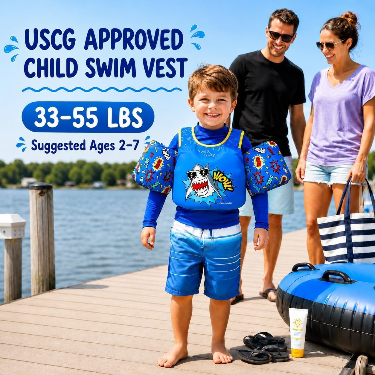 Detalle de Dark Lightning USCG-Approved Toddler Swim Vest (Ages 2–7) with Arm Floaties