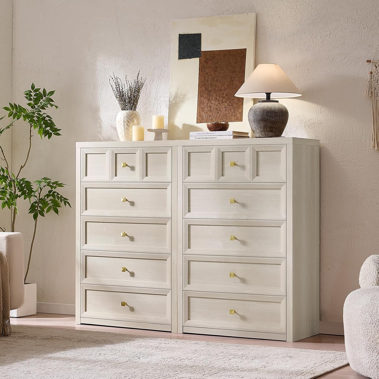 Detalle 2 de Yikingbay YBKDG002 5-Drawer Dresser, Gray-White Textured Finish
