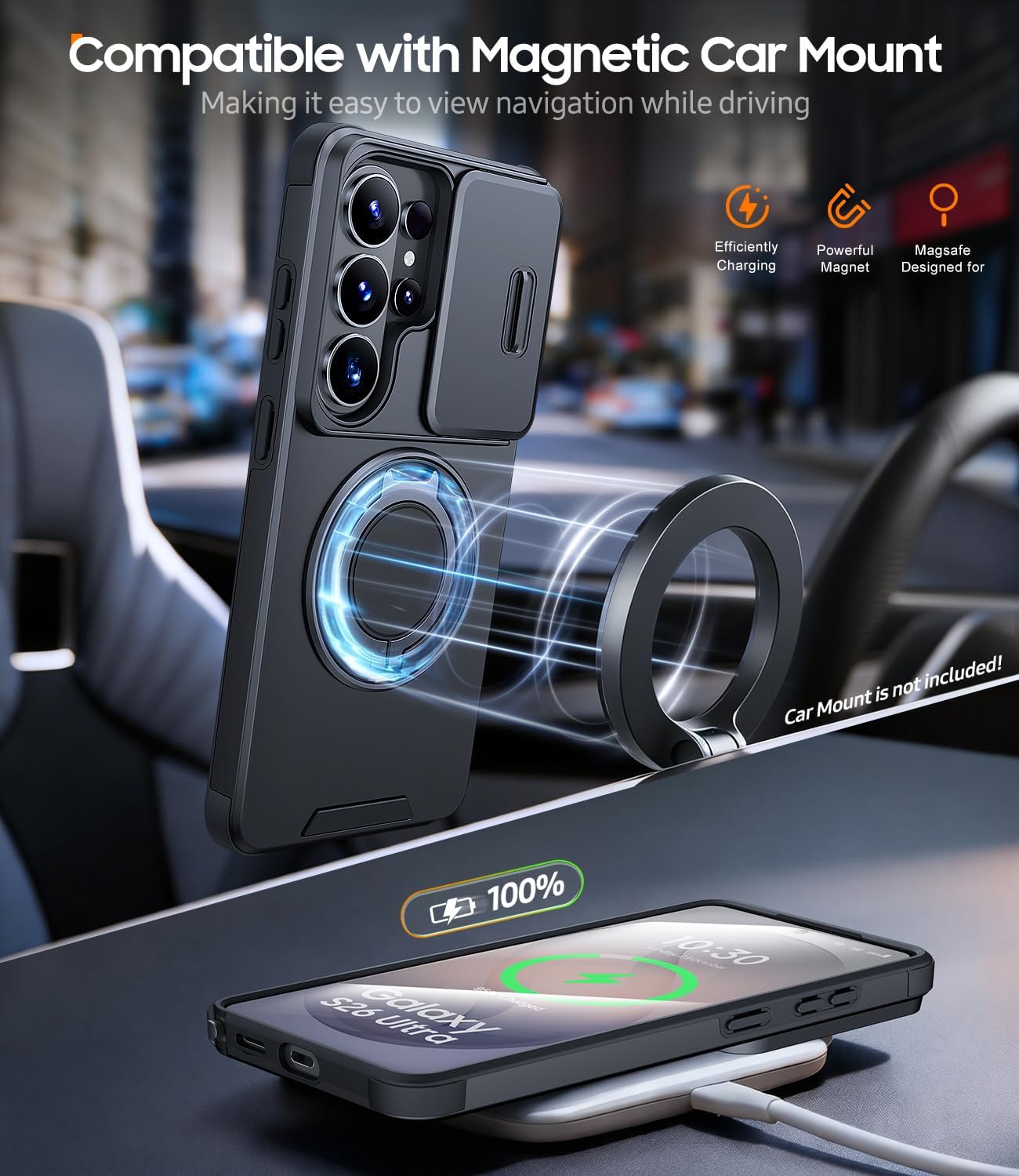 Thumbnail 5 de JAME for Samsung Galaxy S26 Ultra Case with 360° Ring Stand, Slide Camera Cover & Tempered Glass Protector (Black)