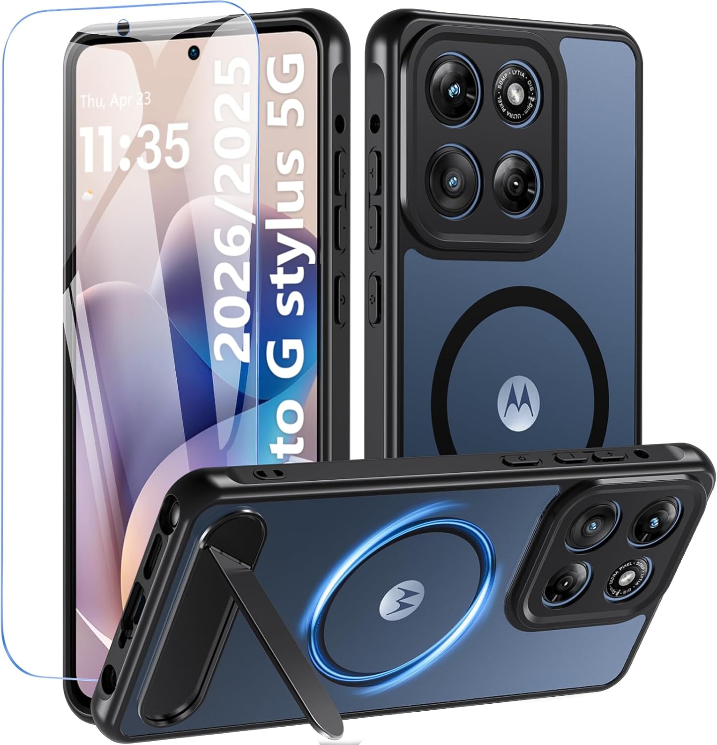 Detalle de OWKEY Moto G Stylus 5G 2025/2026 Case with Stand, Magnetic Back & Screen Protector
