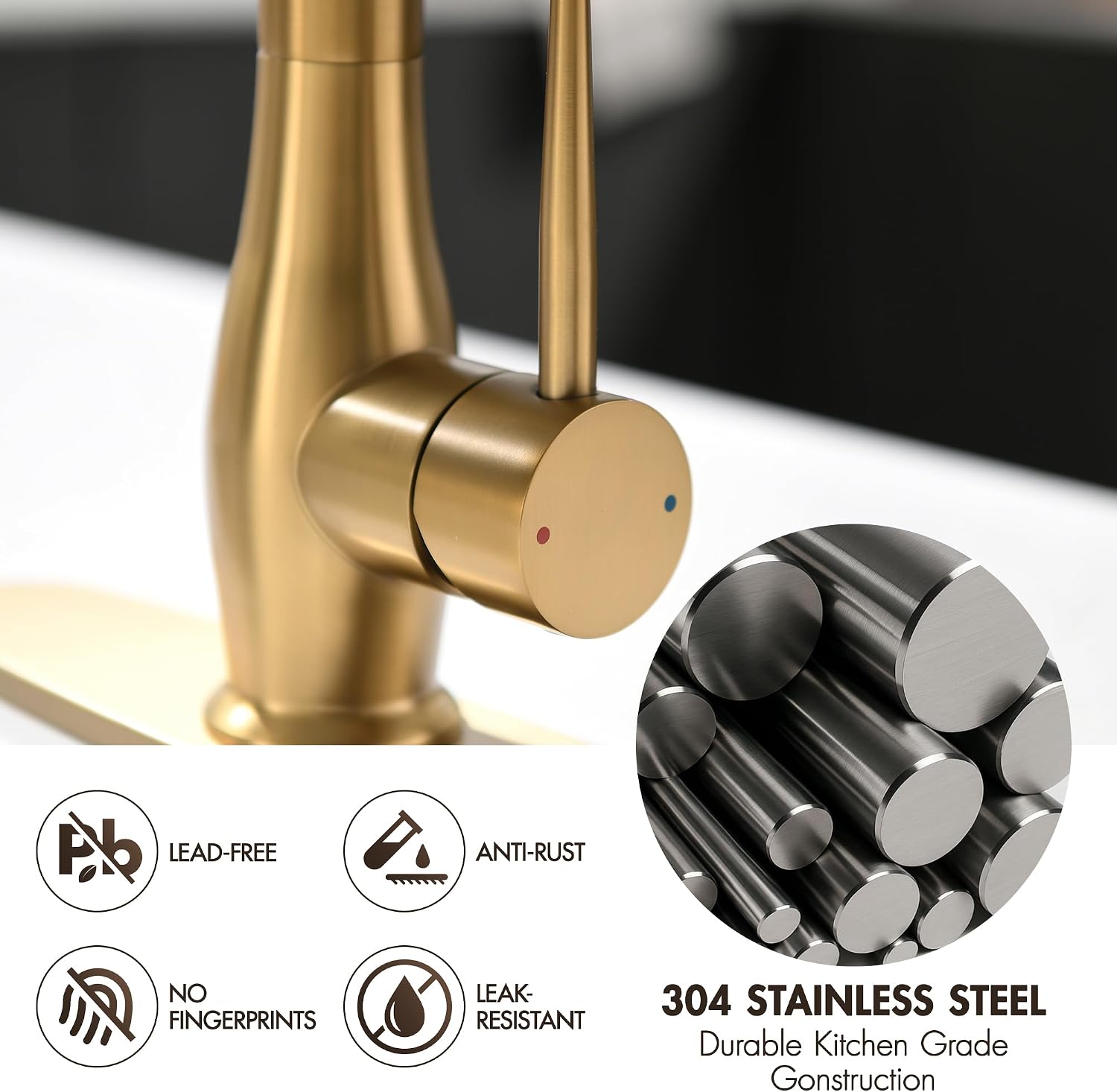 Detalle 2 de GIMILI Brushed Gold Kitchen Faucet with Pull-Down Sprayer, Dual Spray Modes
