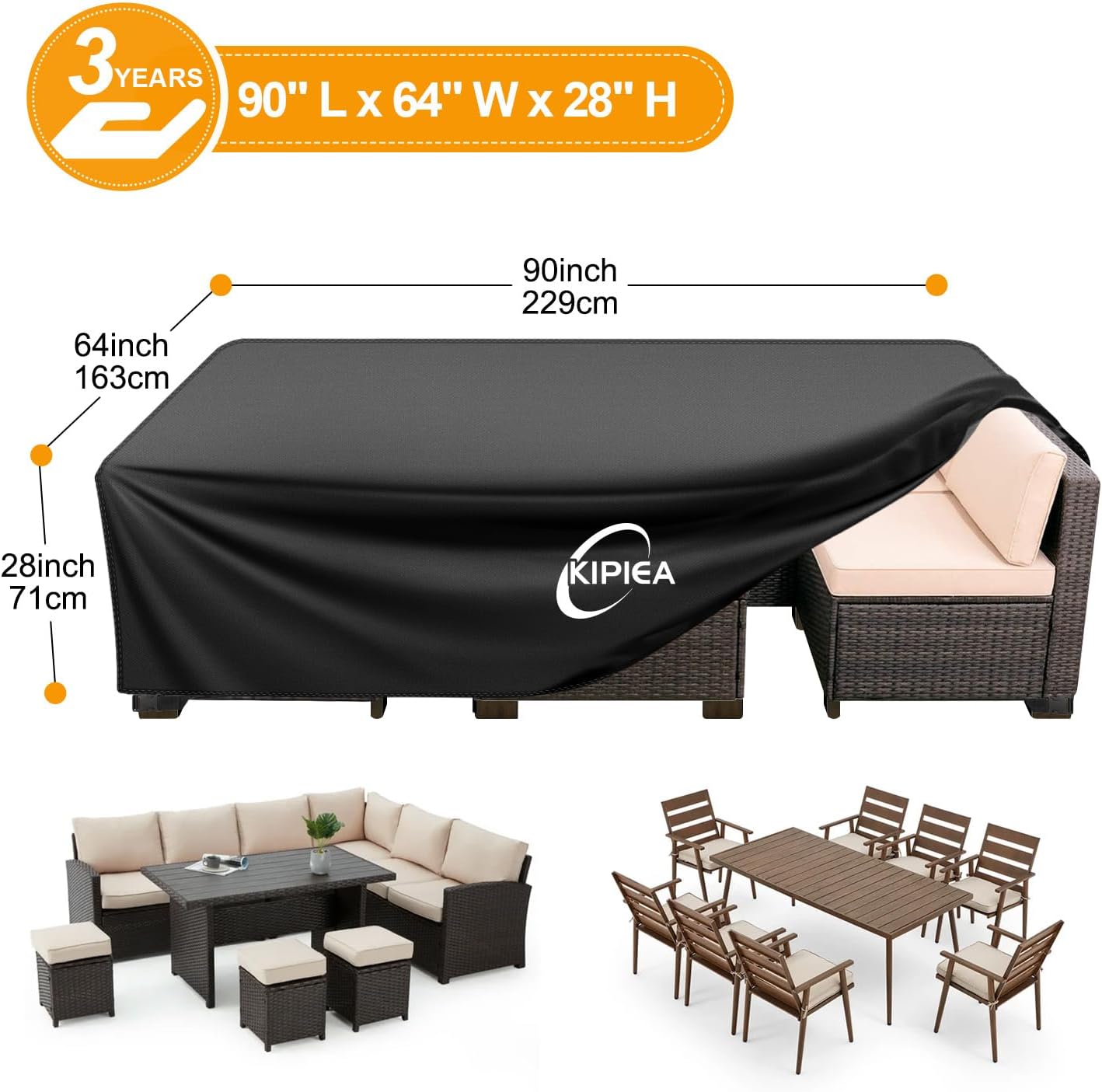 Detalle de Kipiea 90" L x 64" W x 28" H Patio Furniture Cover, 420D Oxford