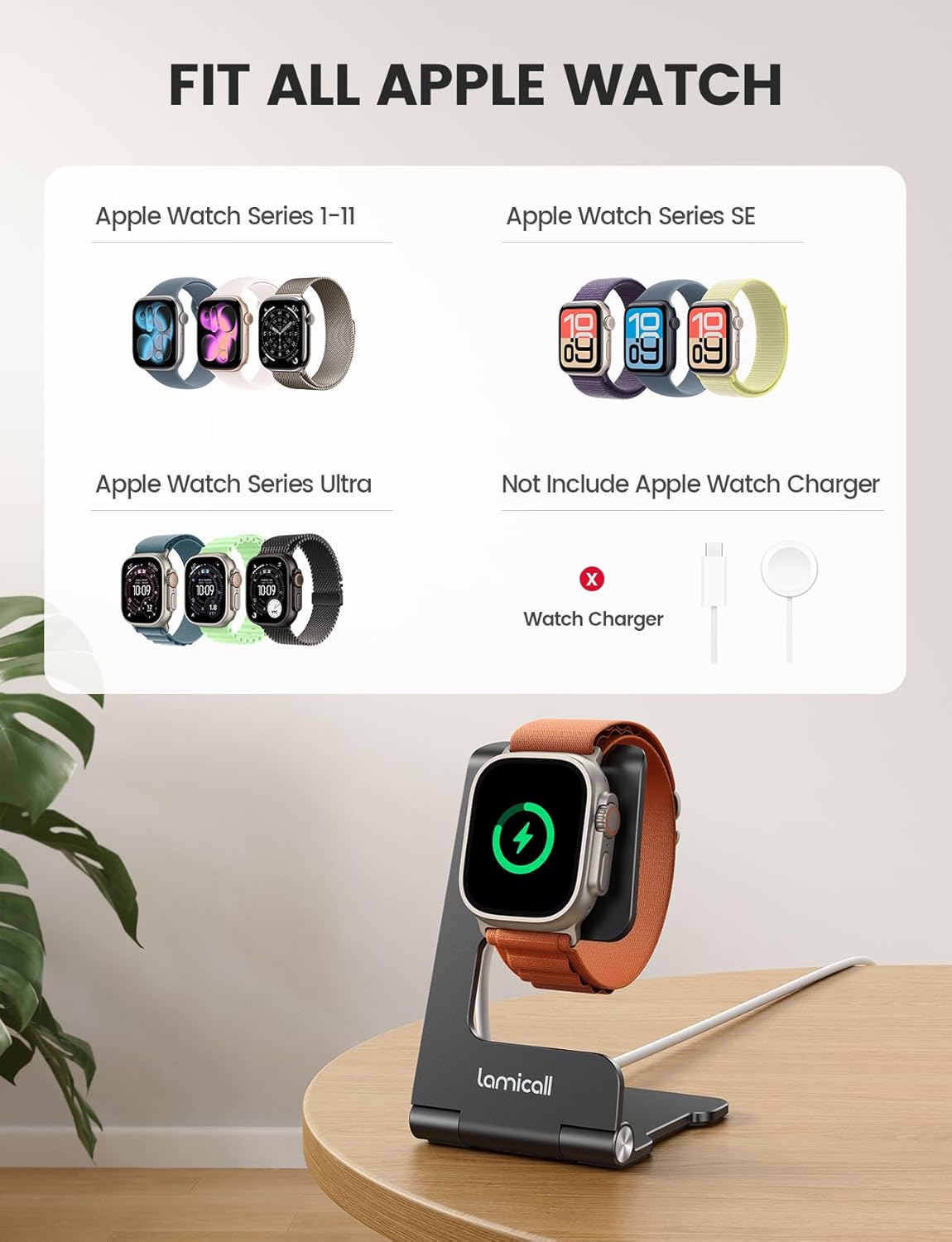 Thumbnail 5 de Lamicall Foldable Charger Stand for Apple Watch (Ultra-thin desk & travel holder, black) — Not a charger