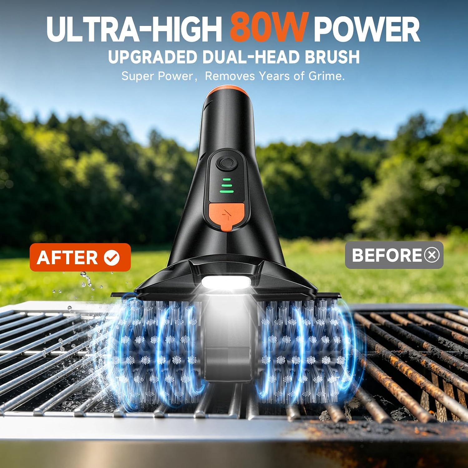 Detalle de iFunSky Electric Grill Brush: Dual-Head 80W Cordless Grill Cleaner