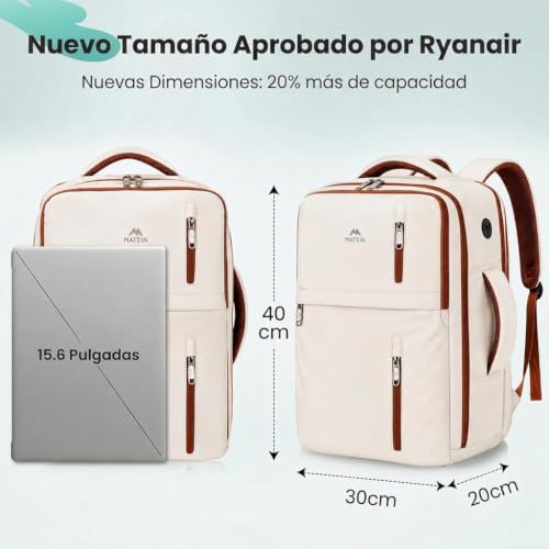 Detalle 2 de MATEIN Mochila de cabina 40x30x20 cm para Ryanair – 24 L con bolsa impermeable