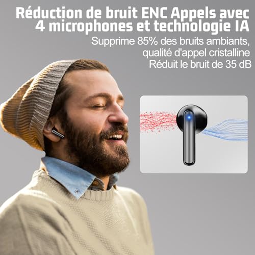 Thumbnail 1 de JBES Écouteurs Bluetooth Sans Fil – 6 micro ENC, 60 h, IP5, USB-C