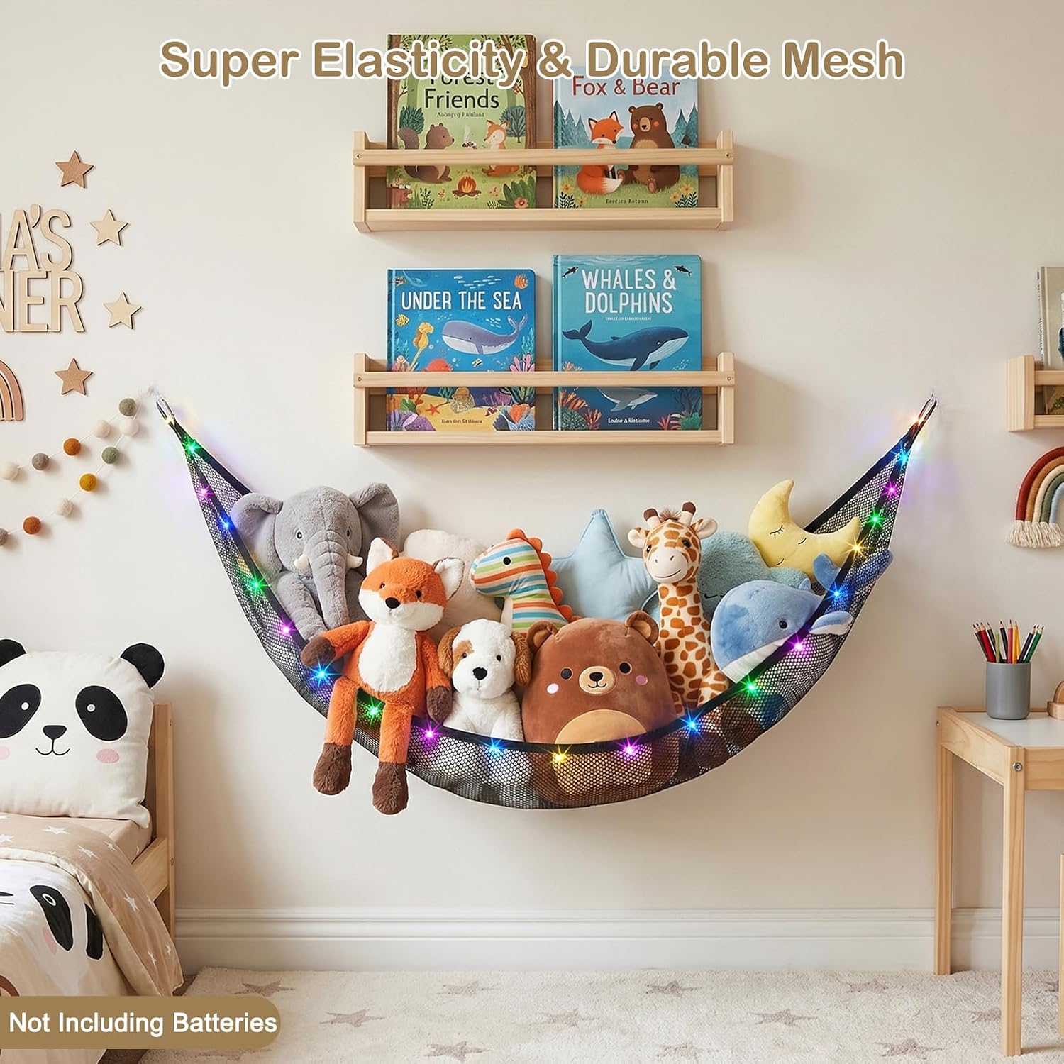 Detalle de Unicorn Castle XLarge Stuffed Animal Hammock with LED Lights, Corner Toy Storage