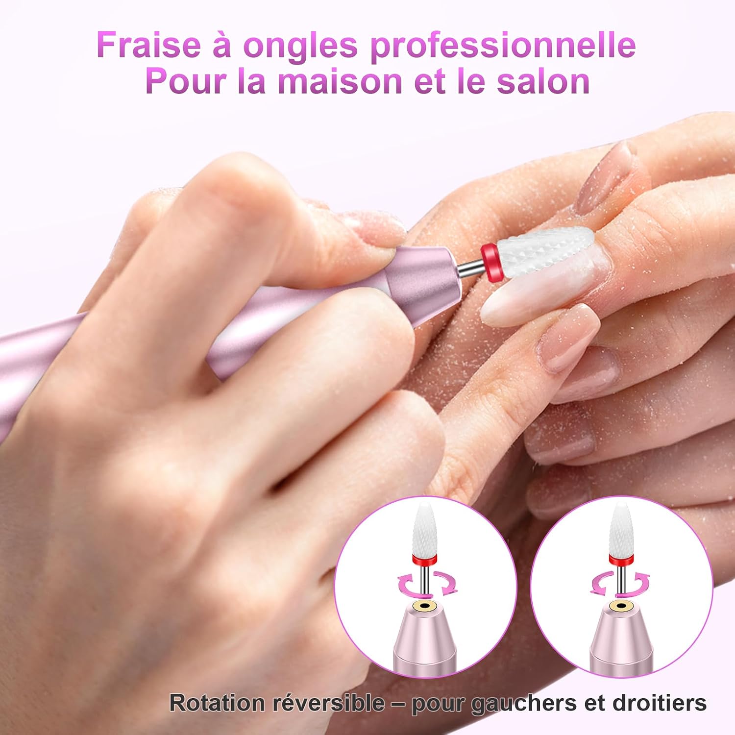 Thumbnail 6 de POFIBO Ponceuse pour Ongles Professionnel – Lime à Ongle Électrique 12 en 1, 35000 RPM, LCD, Sans Fil, 5 Vitesses (Rose)