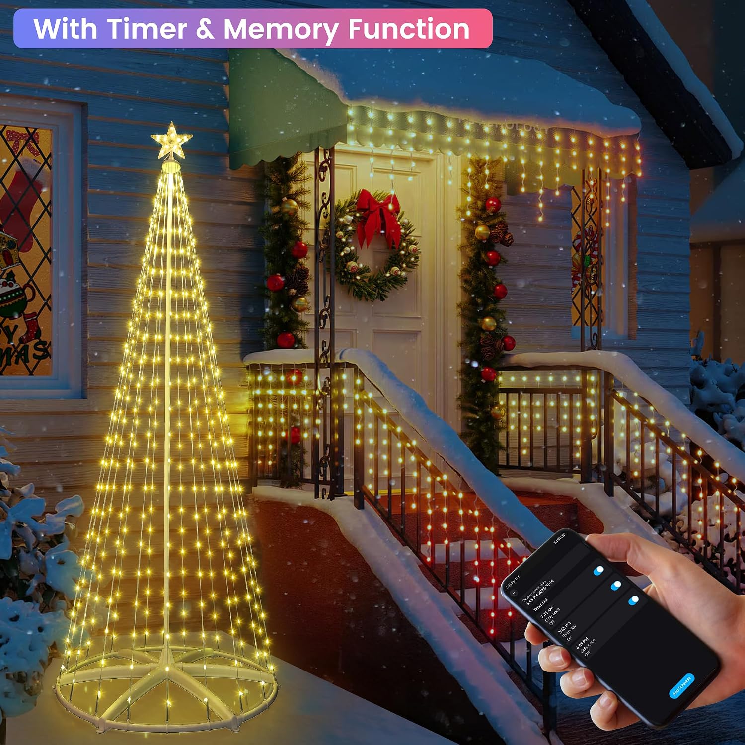 Detalle de Toodour LED0827406 RGB Cone Tree Lights, 8 ft, 406 LEDs, App and Music Sync
