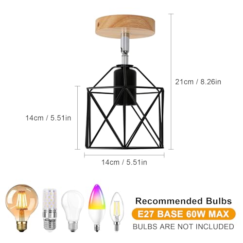 Thumbnail 1 de Tealight Lámparas de Techo Vintage E27, 2 Piezas – Madera y Metal en Negro