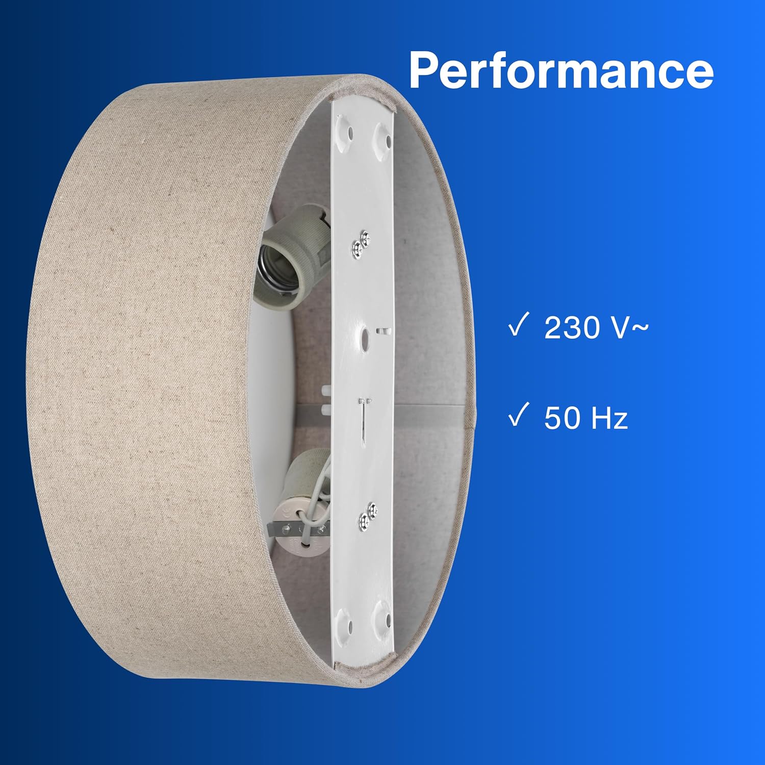 Detalle de REV okrągła lampa sufitowa LED 30 cm, taupe, lniany abażur, 2 × E27