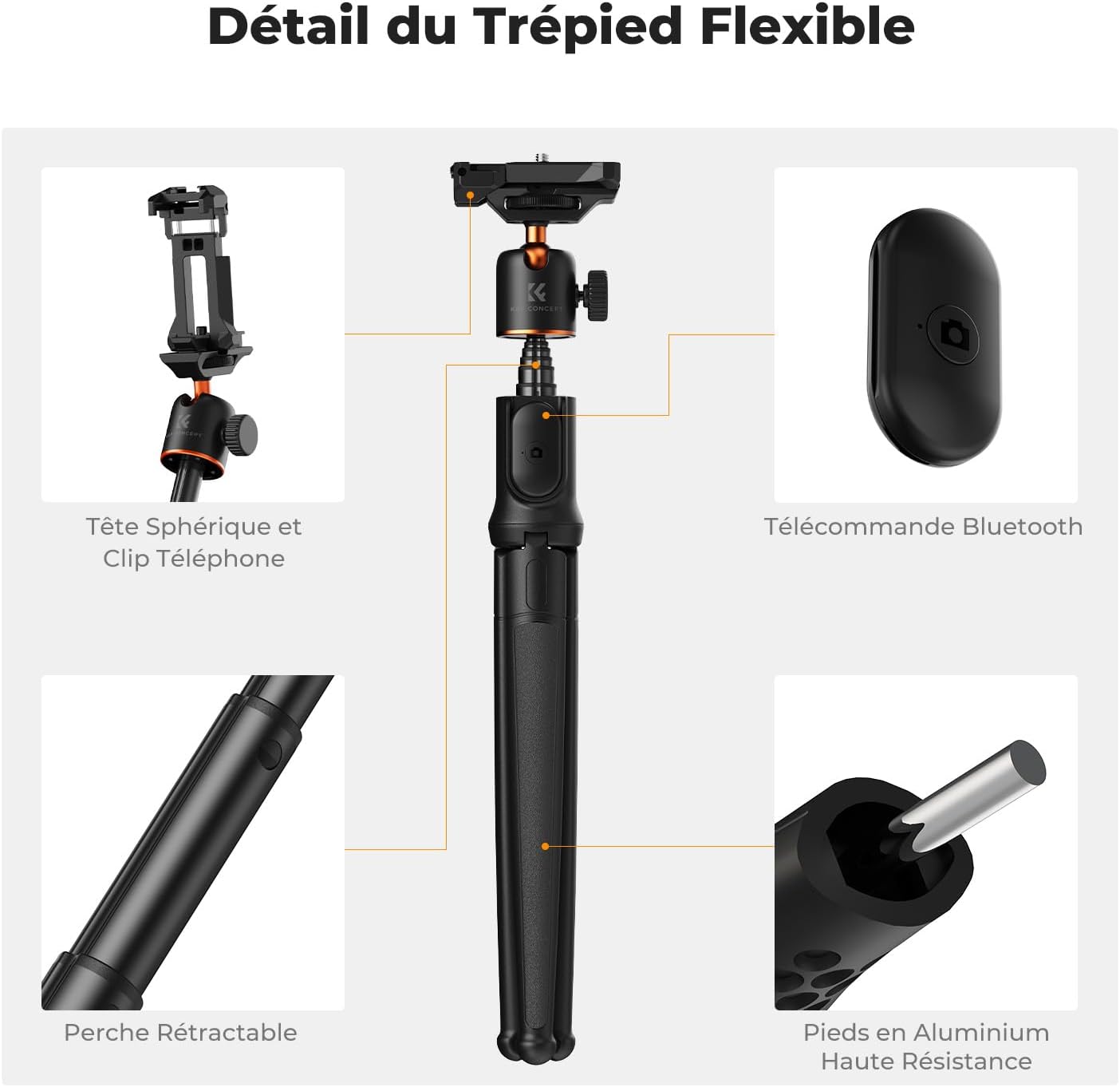 Detalle 2 de K&F Concept MS29 trépied flexible 395 g