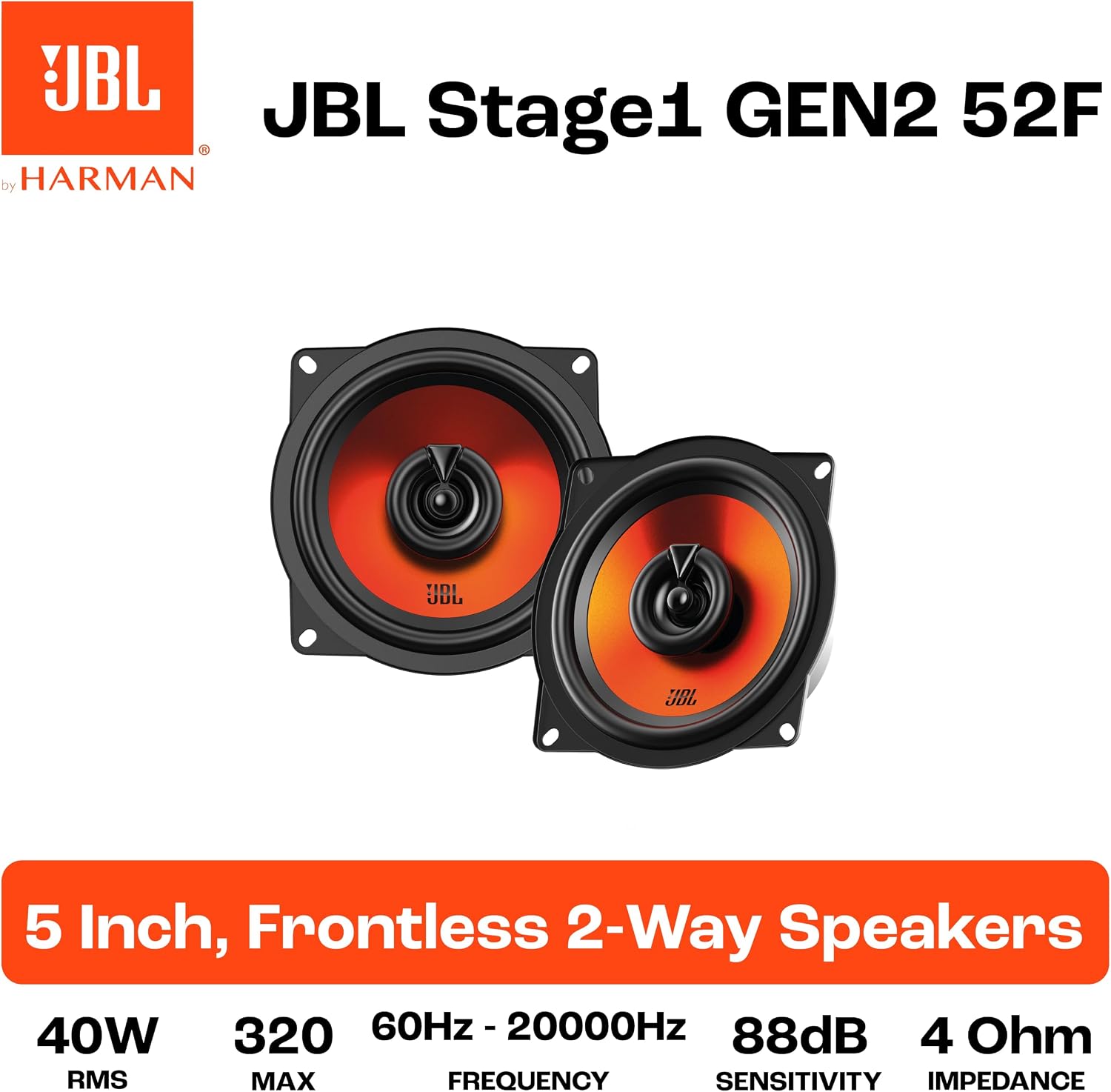 Thumbnail 5 de JBL Stage1 Gen2 52F bilhögtalare, 5,25 tum, 2-vägs koaxial, 40 W RMS