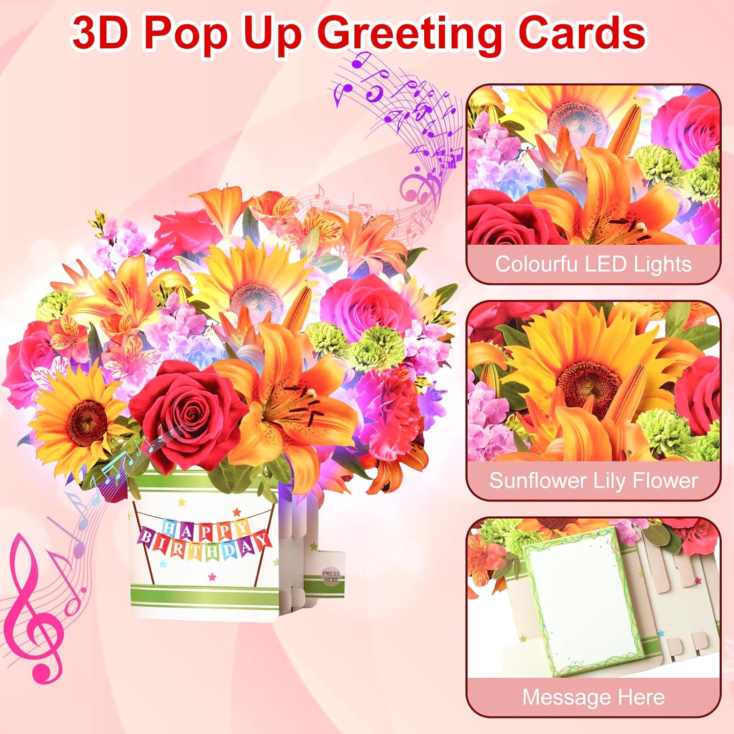 Thumbnail 2 de Birthday Cards: 10-Inch Forever Sunflower Bouquet Music Card