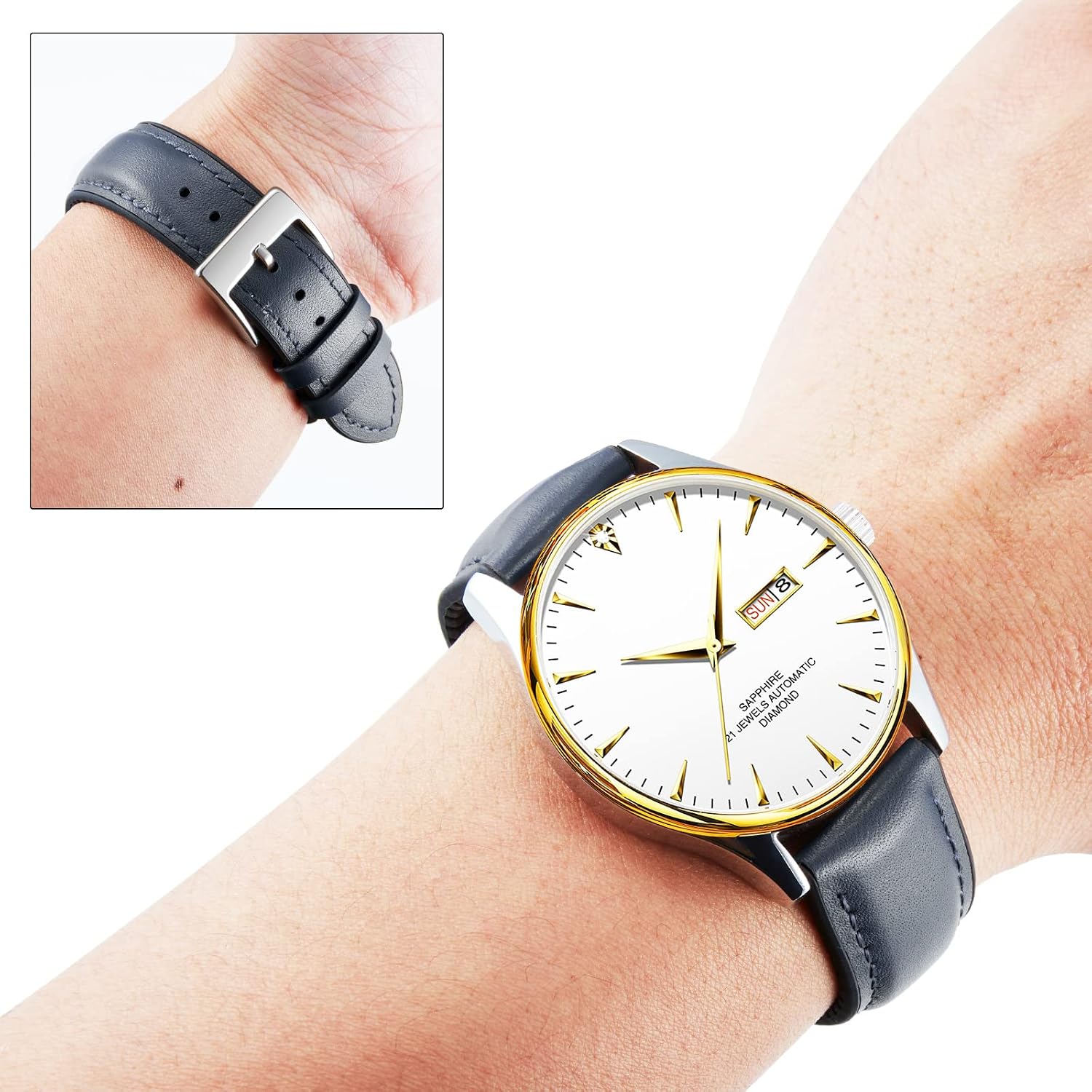 Thumbnail 2 de BINLUN Leder Silikon Uhrenarmband 14–22 mm