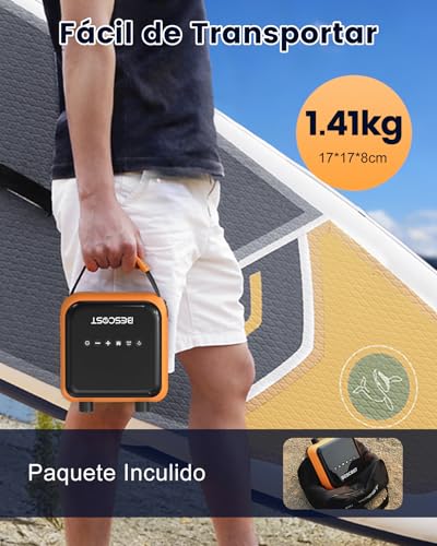 Detalle de BESCOST 20PSI: Bomba Eléctrica Inflador Paddle Surf Recargable para SUP, Kayak y más