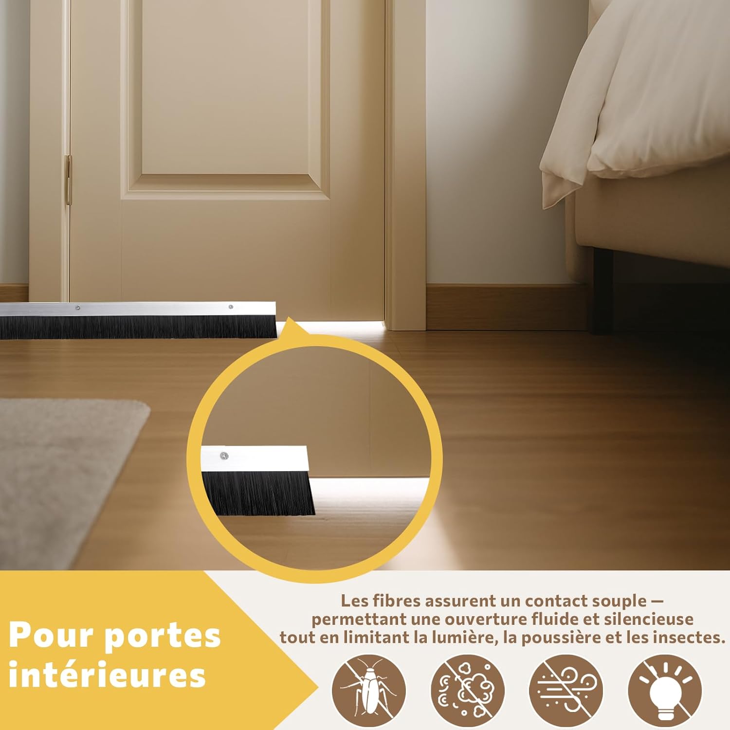 Detalle de Lot de 5 Joint de Porte à Brosse Retsun 53 mm × 880 mm – Aluminium anodisé et fibres PP haute densité