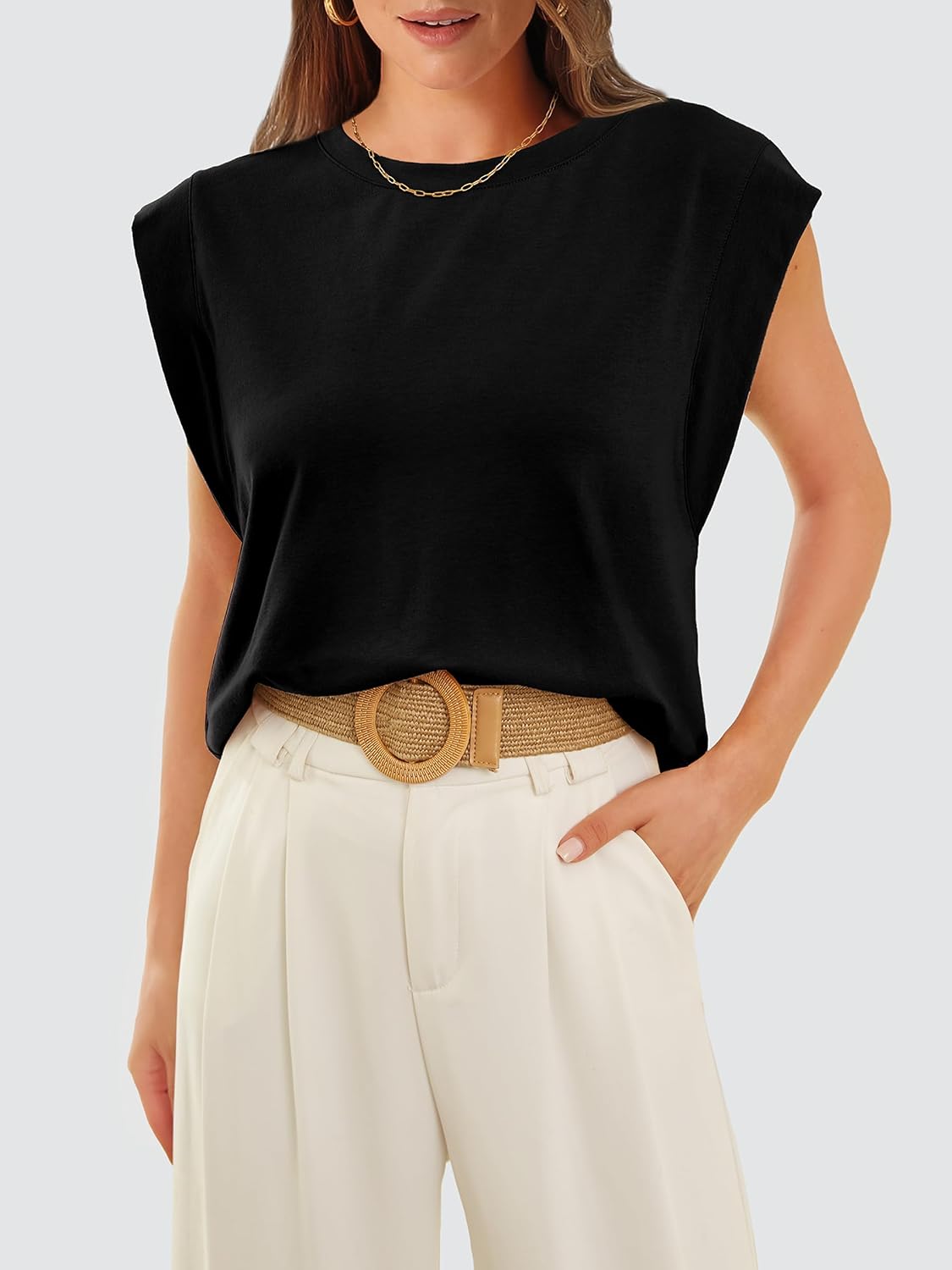 Detalle de WIHOLL Cap Sleeve Tops for Women – Lightweight Summer Tee, Loose Fit, Business Casual Tank
