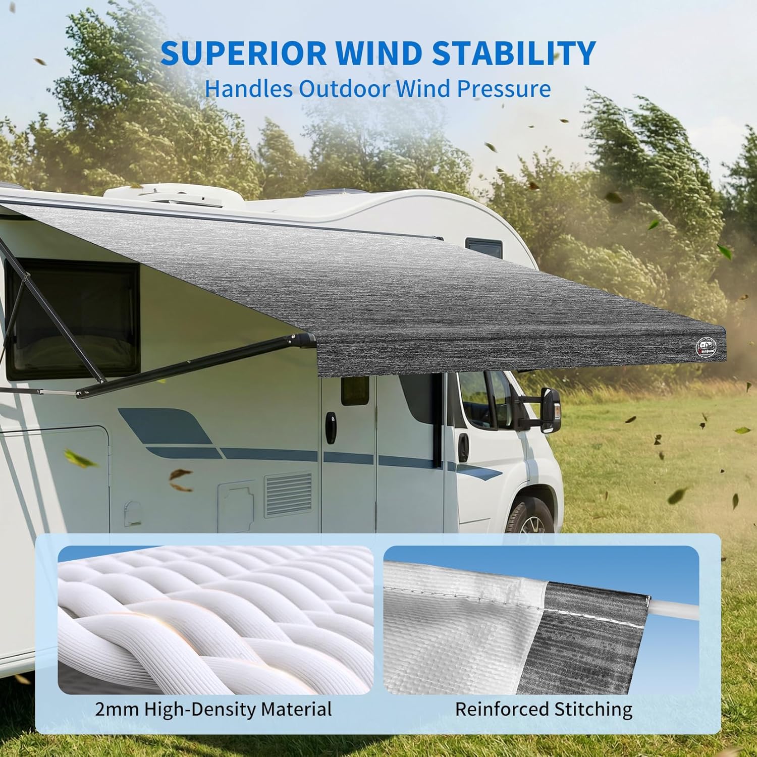 Detalle de 19.5oz Heavy Duty RV Awning Fabric Replacement — 5-Layer Rip-Stop, Waterproof & UV-Resistant, Universal Fit 18FT