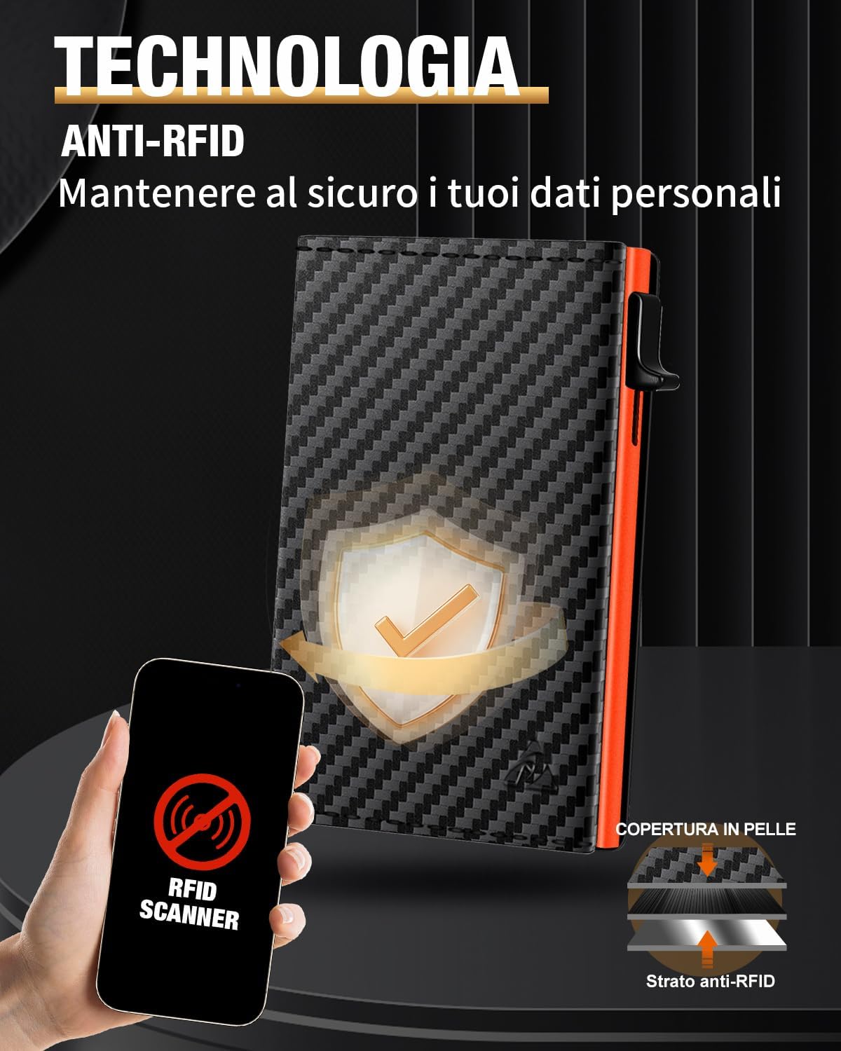 Detalle de Porta Carte di Credito Uomo Piccolo: Portafoglio Slim con Chiusura Magnetica e Finestra ID