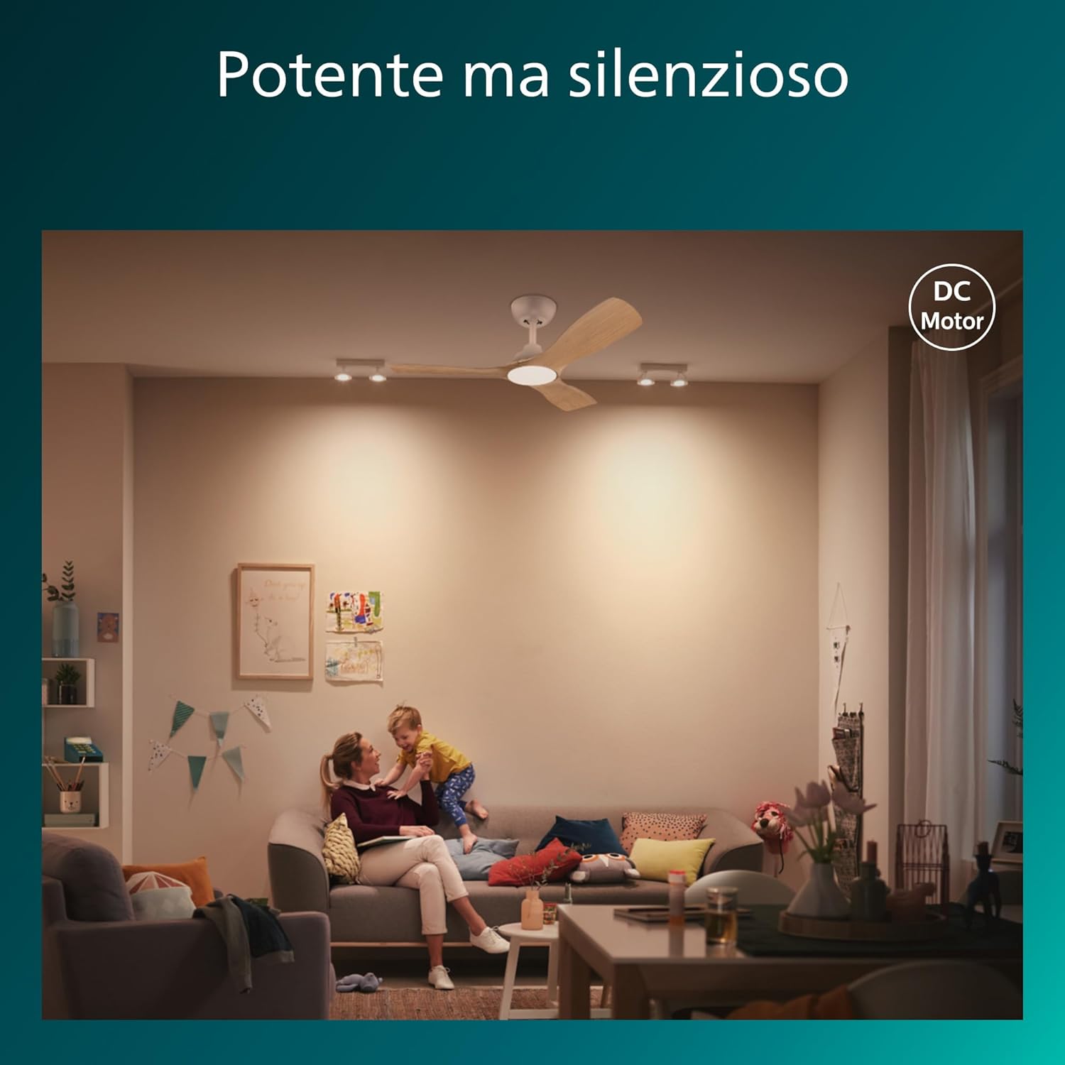 Detalle 2 de Philips Olas Fan ceiling 52” 132 cm 35W+24W White&Wood, ventilatore da soffitto con luce e comando