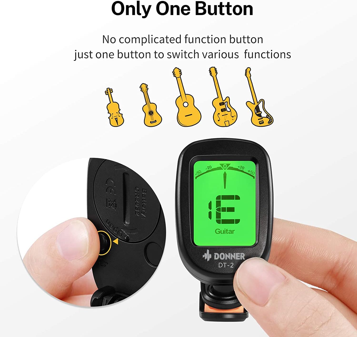 Detalle de Donner DT-2 Clip-On Chromatic Tuner: Accurate, Easy-Use for Guitar, Bass, Violin, and Ukulele