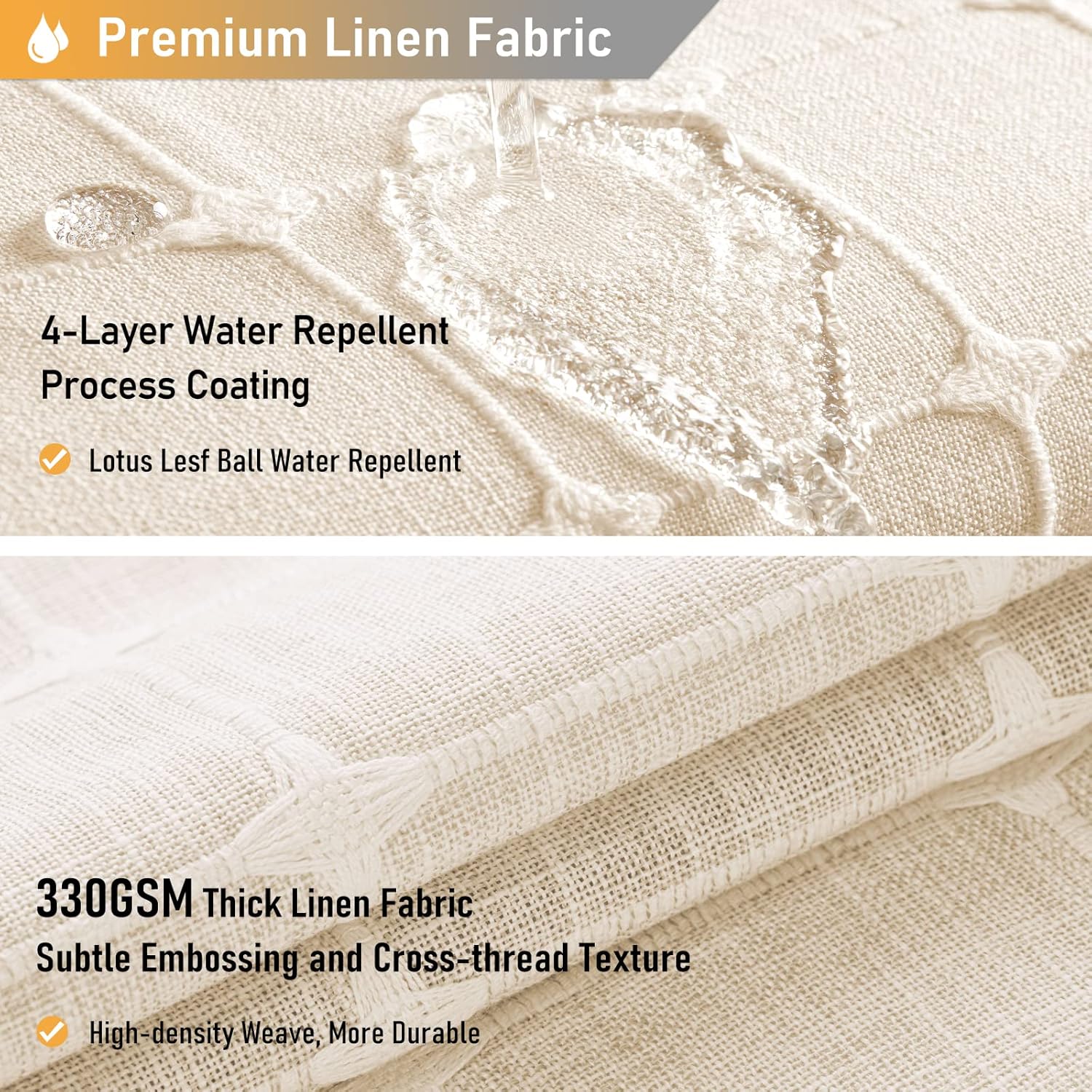 Thumbnail 3 de BTTN Extra Long Boho Linen Blend Shower Curtain (72x96 Inch) with Plastic Hooks – Cream/Beige