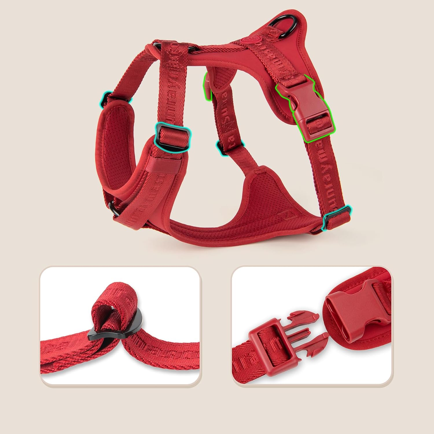 Detalle 2 de Sunraymascota Imbracatura per cani con imbottitura in Lycra, gilet traspirante in rete, taglia XS (Rosso di Borgogna)