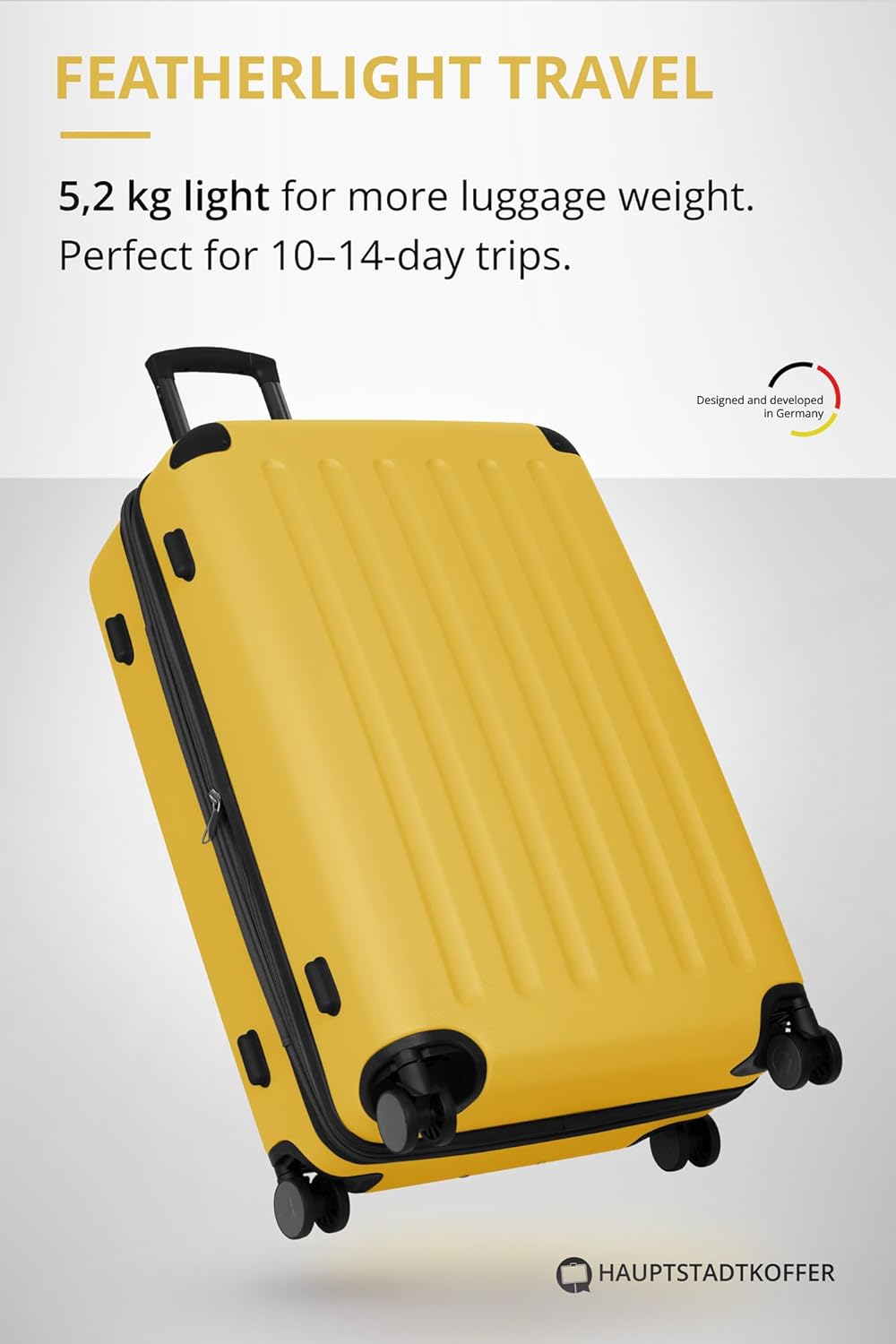 Detalle de HAUPTSTADTKOFFER Spree Valigia Trolley rigido ABS TSA 4 ruote, 65 cm, 74 litri, Giallo