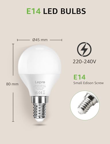 Thumbnail 2 de Lepro Bombilla LED E14 4,2W (equivalente 40W) G45 2700K 470 lúmenes, ángulo 180° no regulable (pack 6)