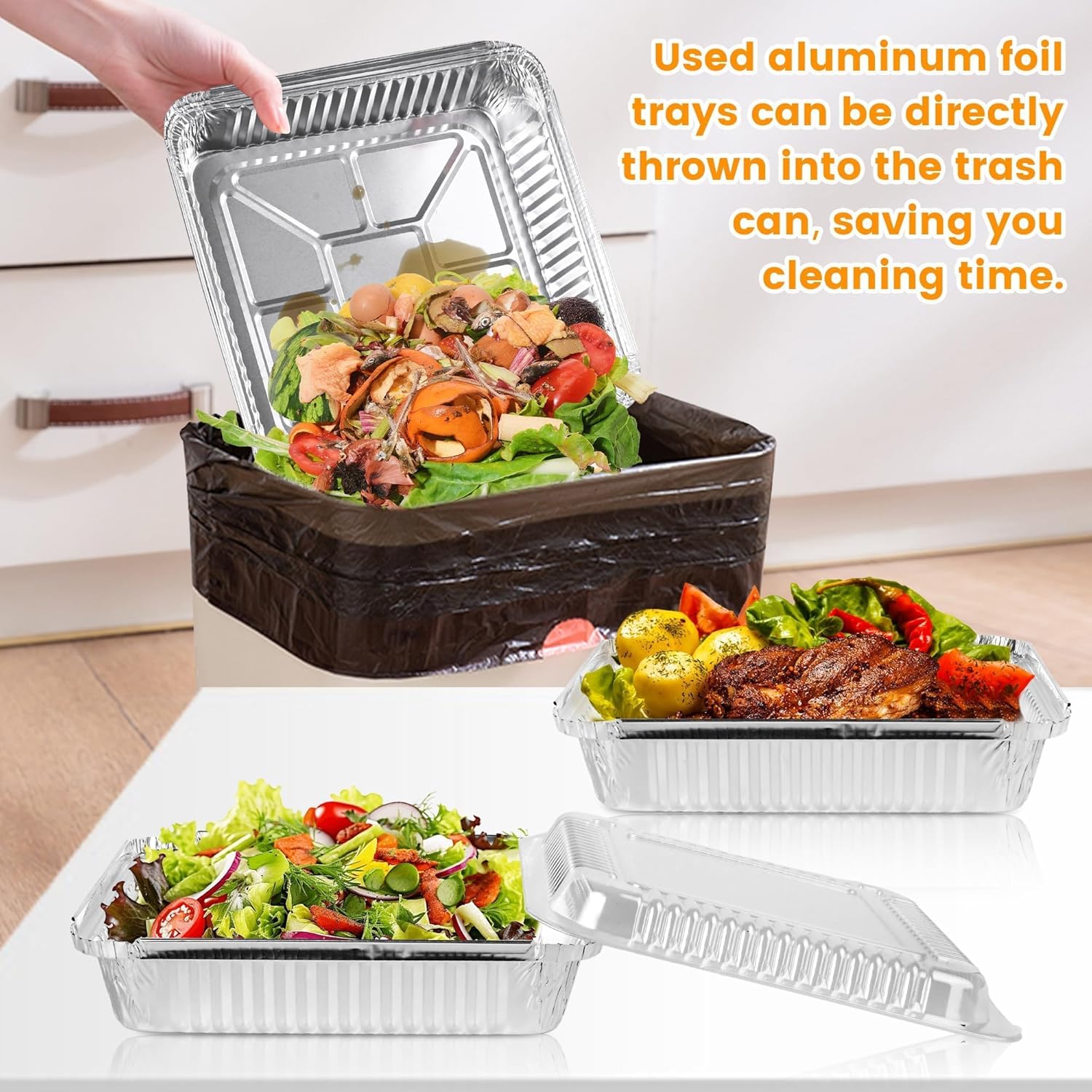 Detalle de Benestanti 40 Pack 8x8 Inch Aluminum Pans with Clear Lids
