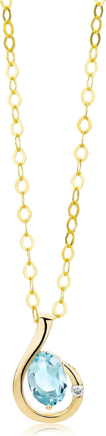 Thumbnail 2 de Miore Collana con Pendente in Oro Giallo 9K con Topazio Blu e Diamante — 45 cm