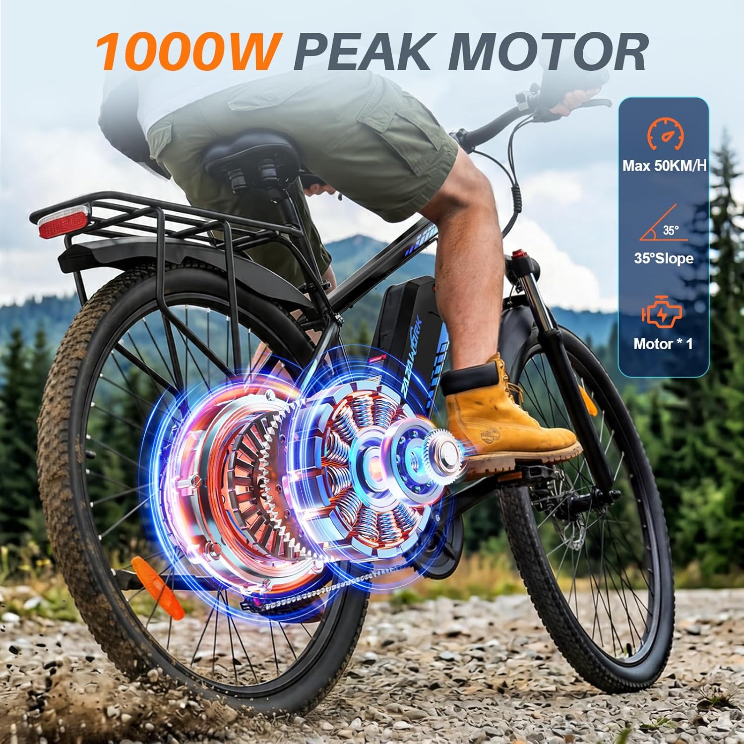 Detalle 2 de TIGUOWISH Electric Bike for Adults (29" Commuter & Mountain) 48V 18.6Ah, 750W, 25km/h UK legal
