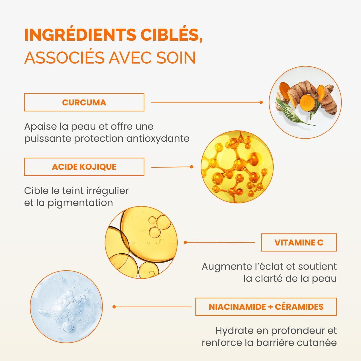 Detalle de PLANTIFIQUE Disques Nettoyants au Curcuma et Acide Kojique avec Céramides, Niacinamide et Vitamine C – 60 Disques Exfoliants Visage