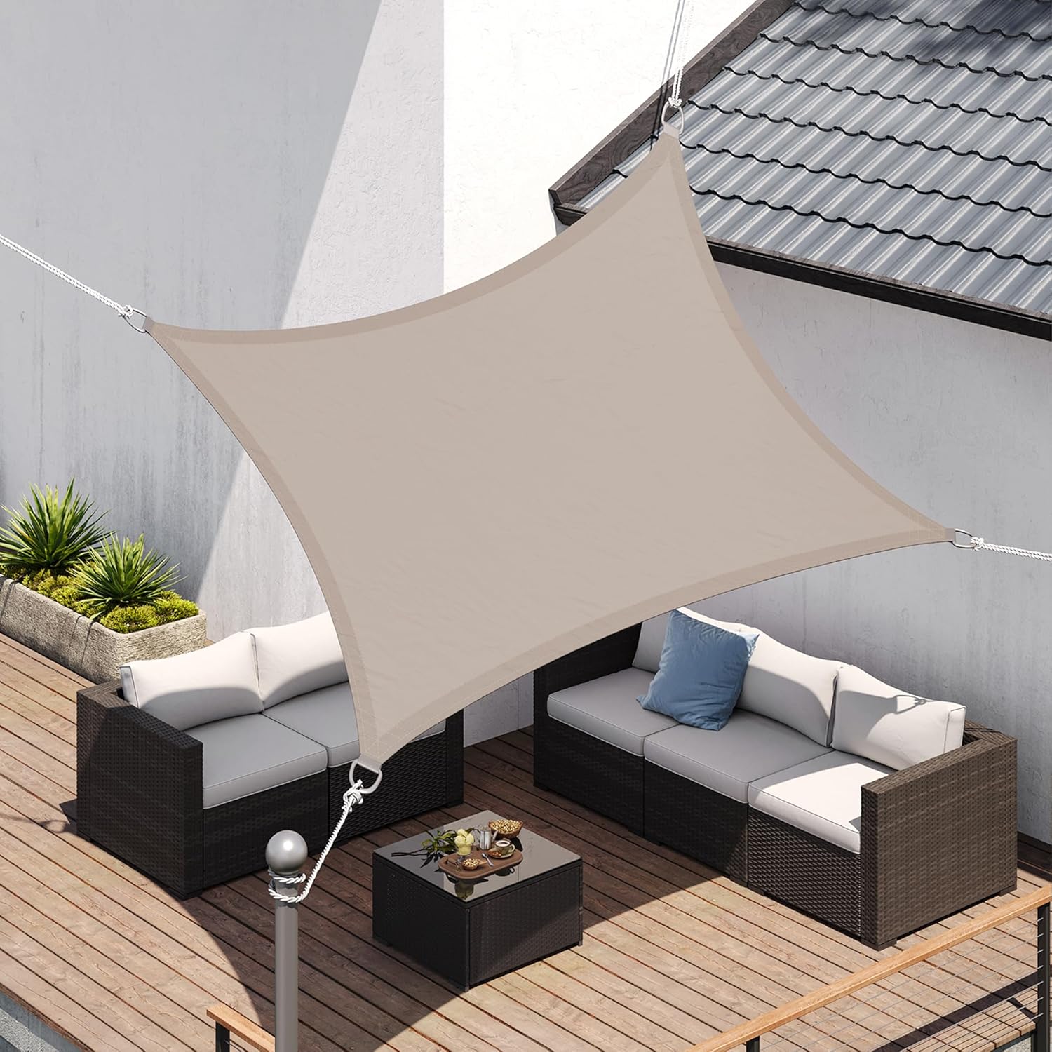 Thumbnail 4 de SONGMICS GSH34GYV1 Sonnensegel 3x4 m wasserdicht (665 mm Wassersäule) mit 93% UV-Schutz