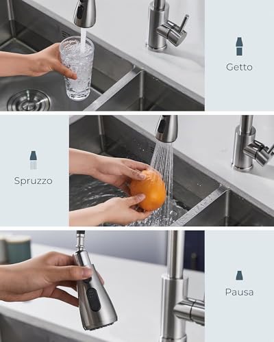 Detalle de FORIOUS Rubinetto Lavello Cucina con Doccetta Estraibile 360° in Acciaio Inox – alta pressione, monocomando