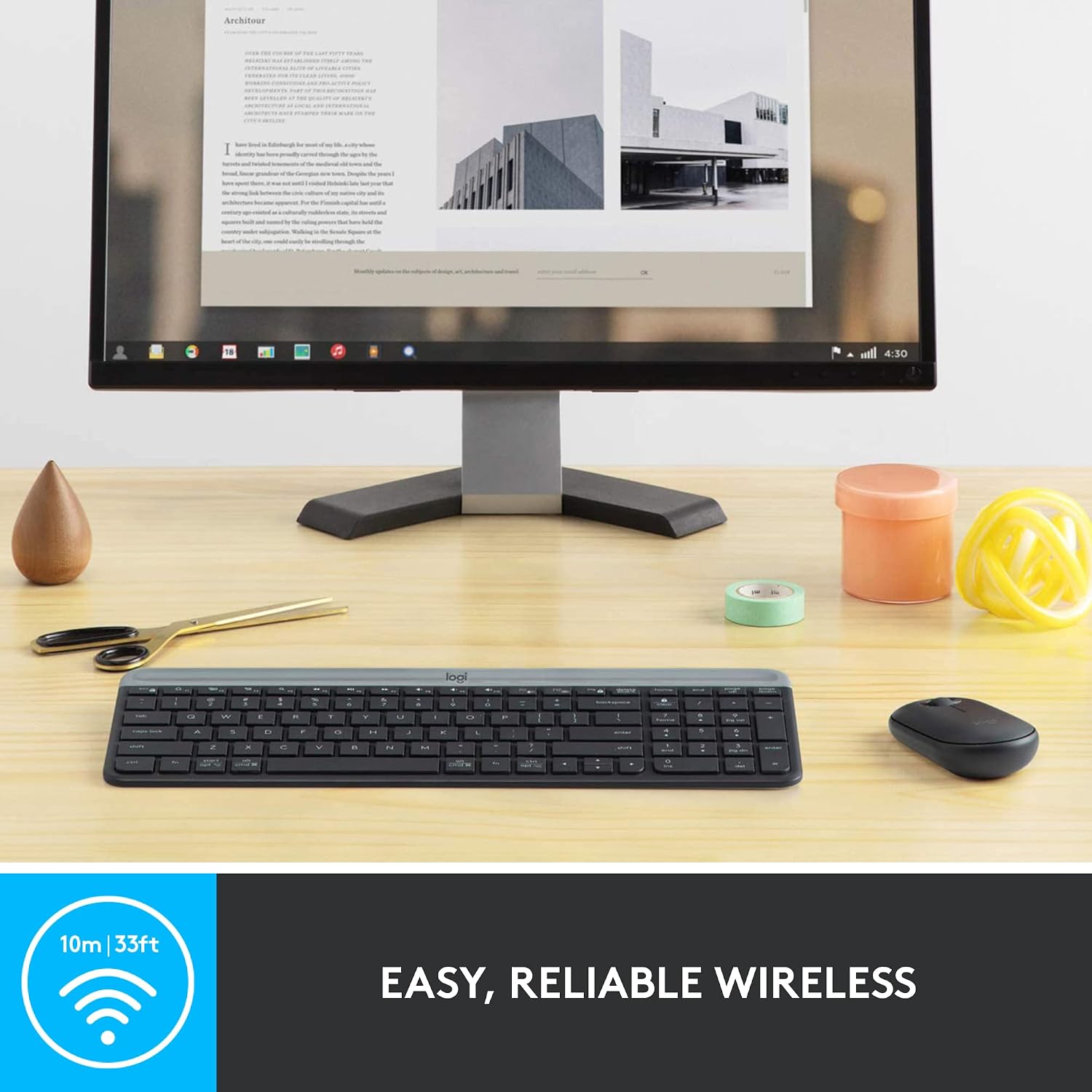Detalle 2 de Logitech MK470 Slim Wireless Combo Keyboard and Mouse, Graphite, Quiet and Compact