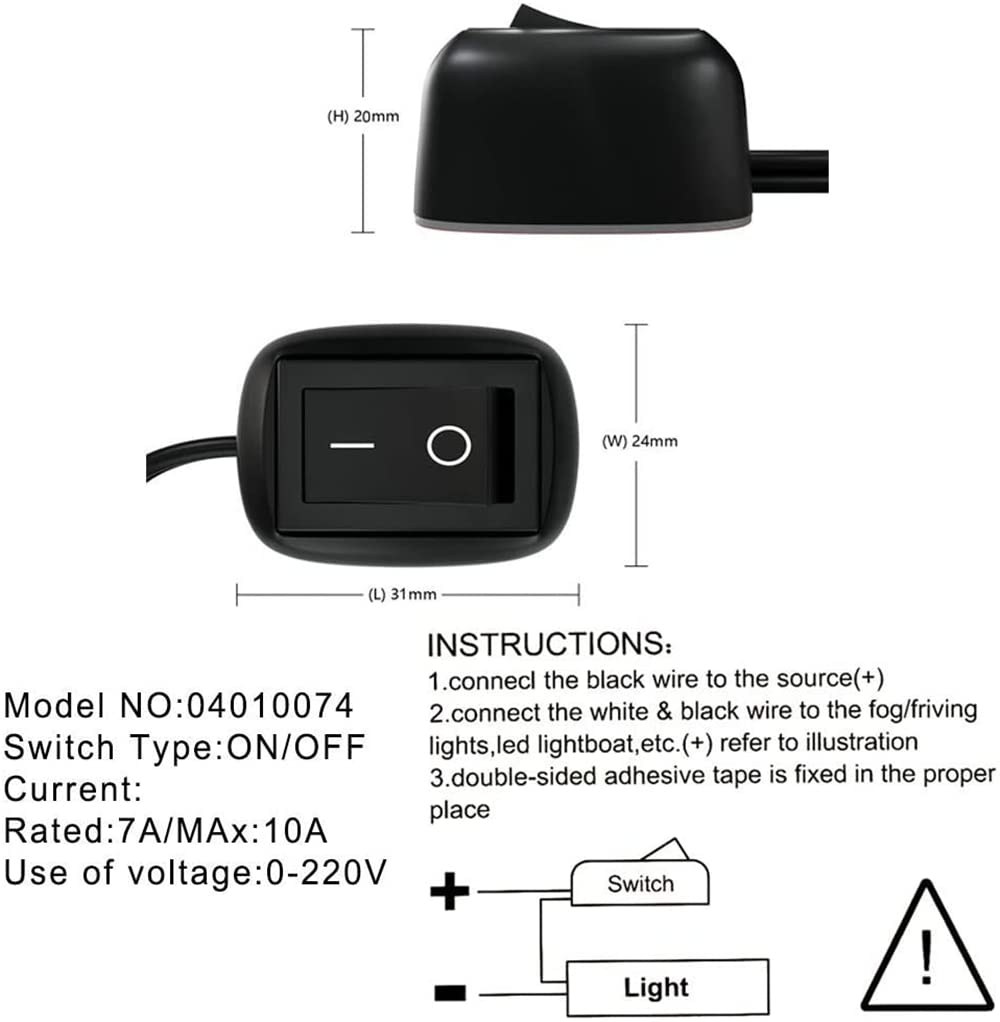 Detalle 2 de DC 12V 6A Push-Button Schalter Schwarz – DIY Knopfschalter für Nebelscheinwerfer & LED-Lichtleisten (0,5 m)