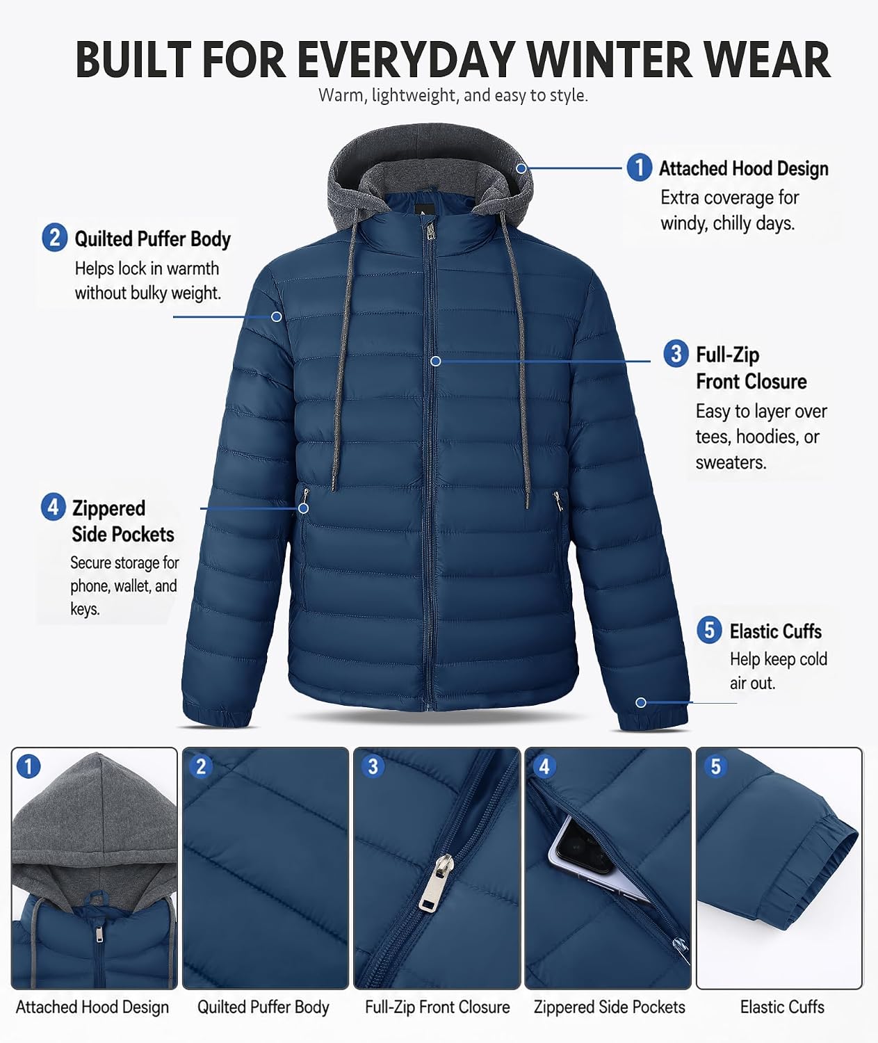 Detalle 1 de SWISSWELL Men's Nylon Puffer Jacket