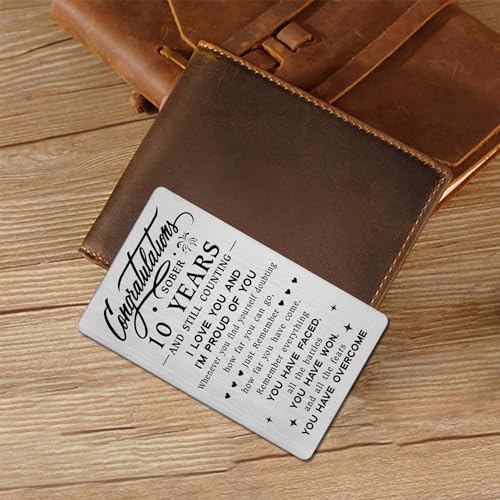Detalle de Tangvo 10 Year Sobriety Wallet Card – Sober Anniversary Gift for Him or Her